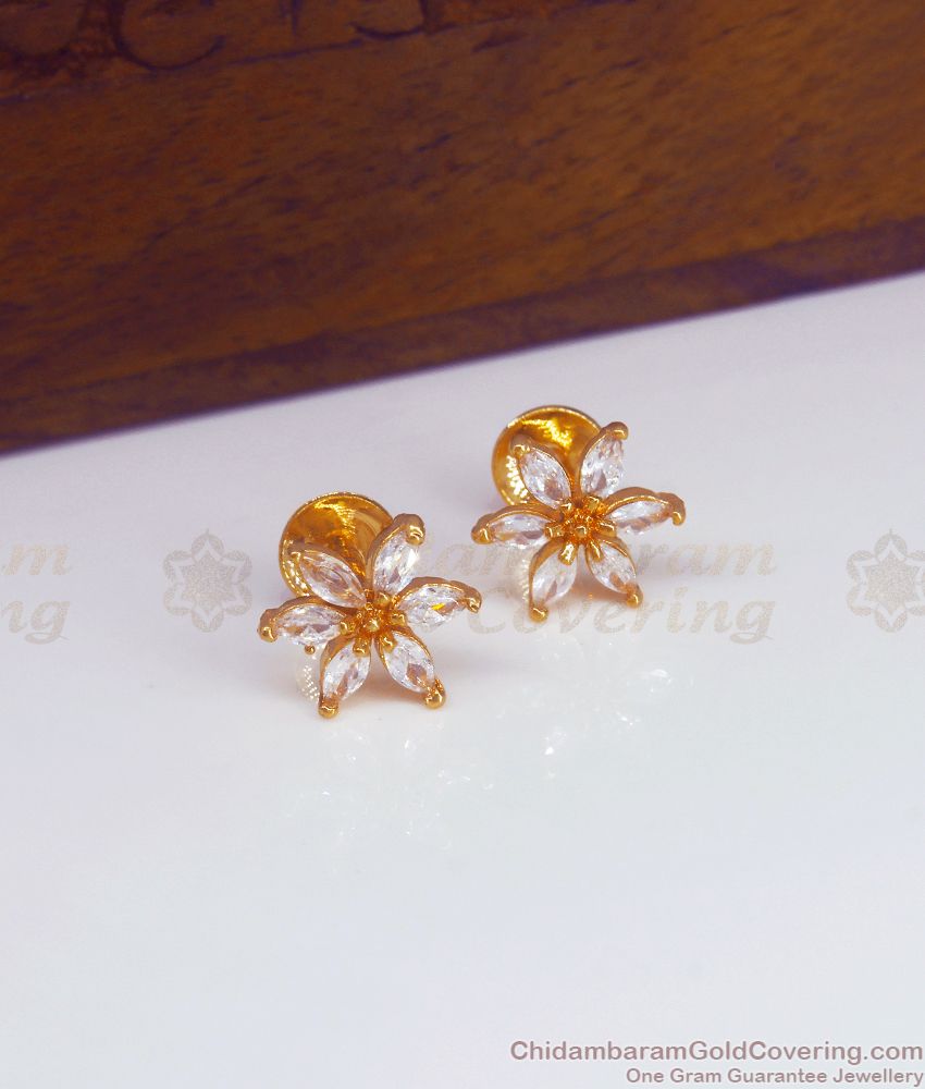 Trendy White Stone Gold Plated Mini Stud Earring Daily Wear ER3086