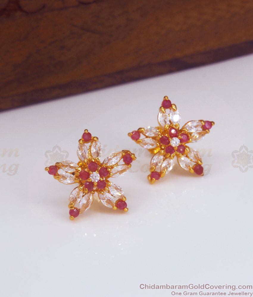 Cz Stone Gold Medium Stud Earring Party Wear ER3089