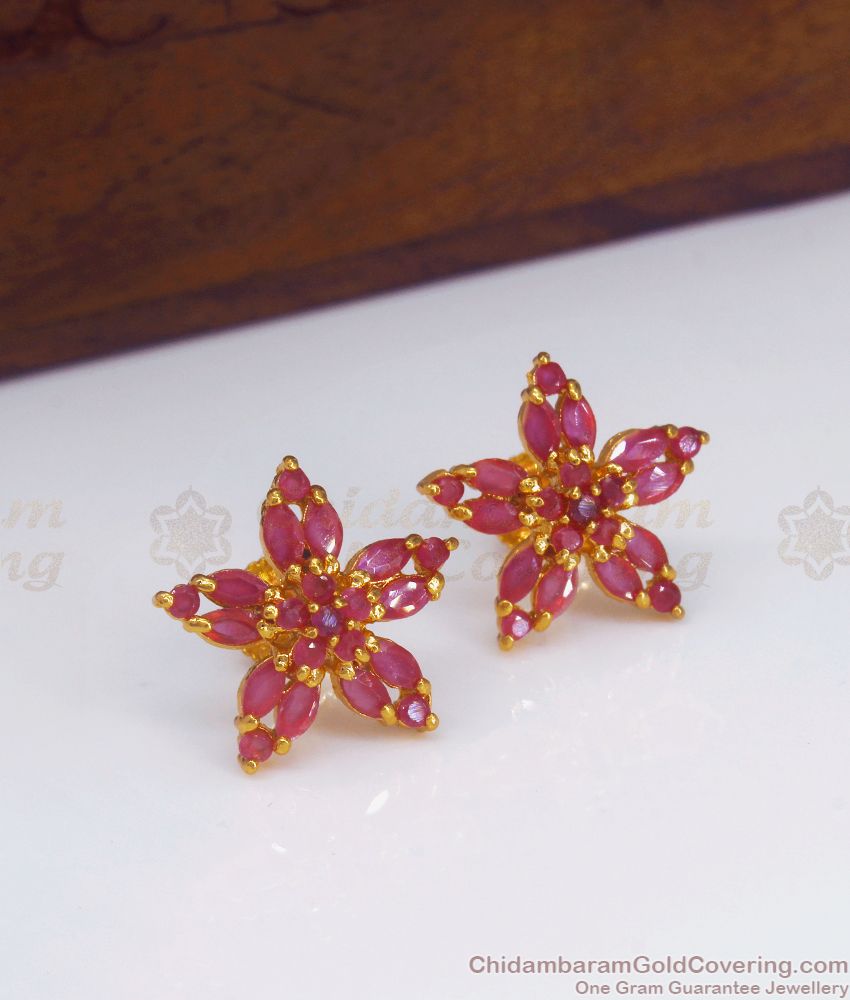 Medium Sized Ruby Stone Gold Plated Stud Earring ER3091