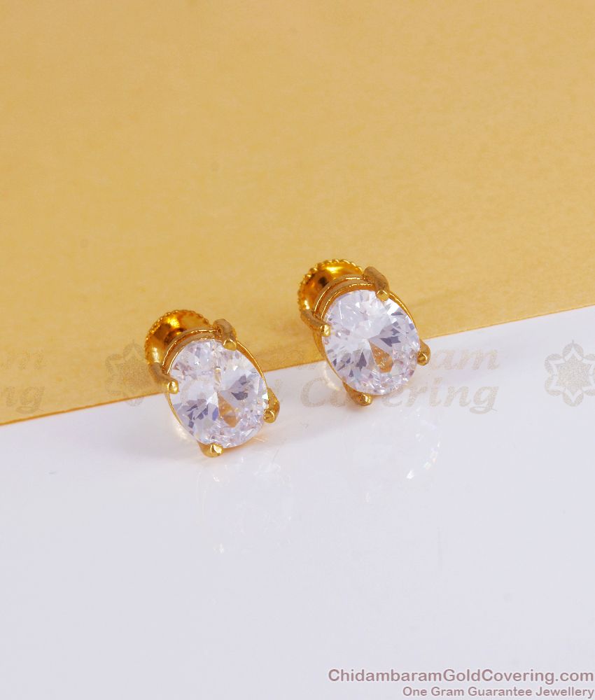 Single White Crystal Stone Gold Stud Earring Office Wear ER3093