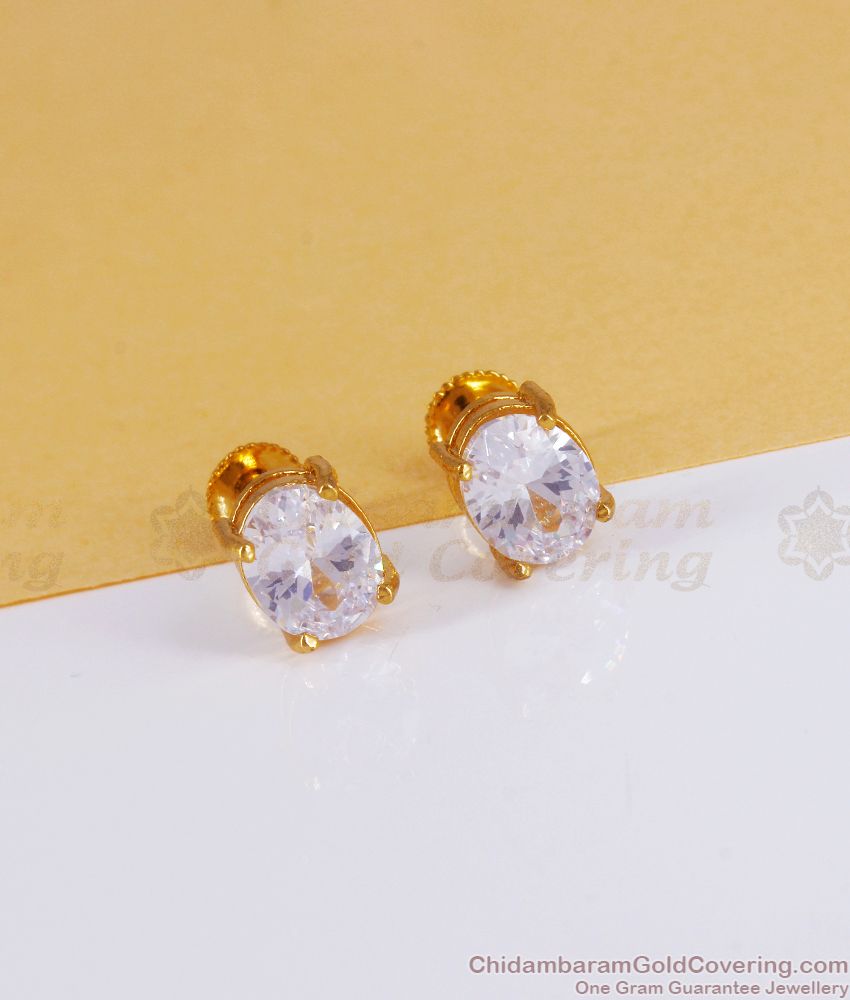 Single White Crystal Stone Gold Stud Earring Office Wear ER3093 Single White Crystal Stone Gold Stud Earring Office Wear ER3093