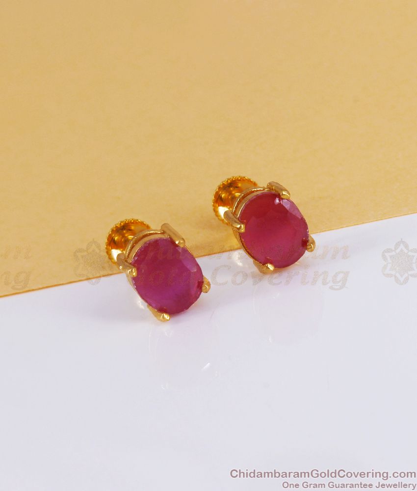 Single Ruby Stone Gold Plated Stud Earring ER3094