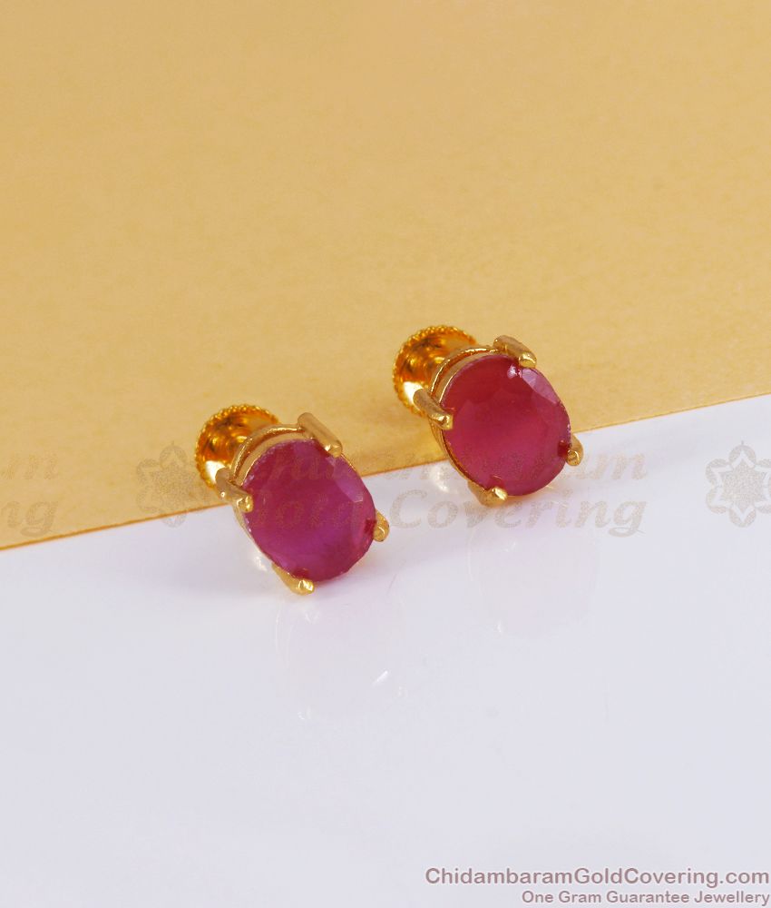 Single Ruby Stone Gold Plated Stud Earring ER3094 Single Ruby Stone Gold Plated Stud Earring ER3094