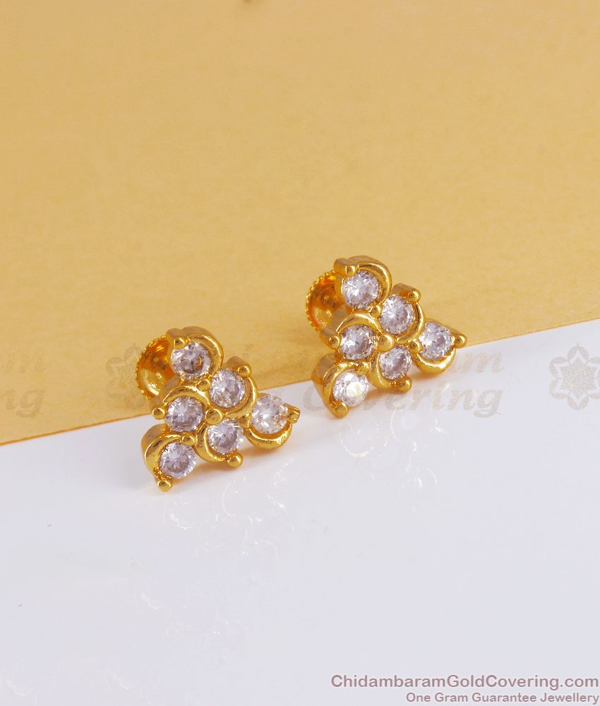 College Wear Gold Plated Stud White Stone Imitation Earring  ER3097