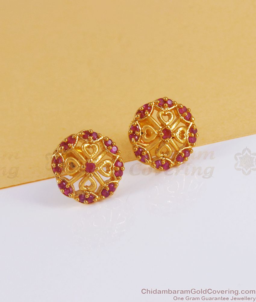 Floral Full Ruby Stone One Gram Gold Stud Collection ER3099