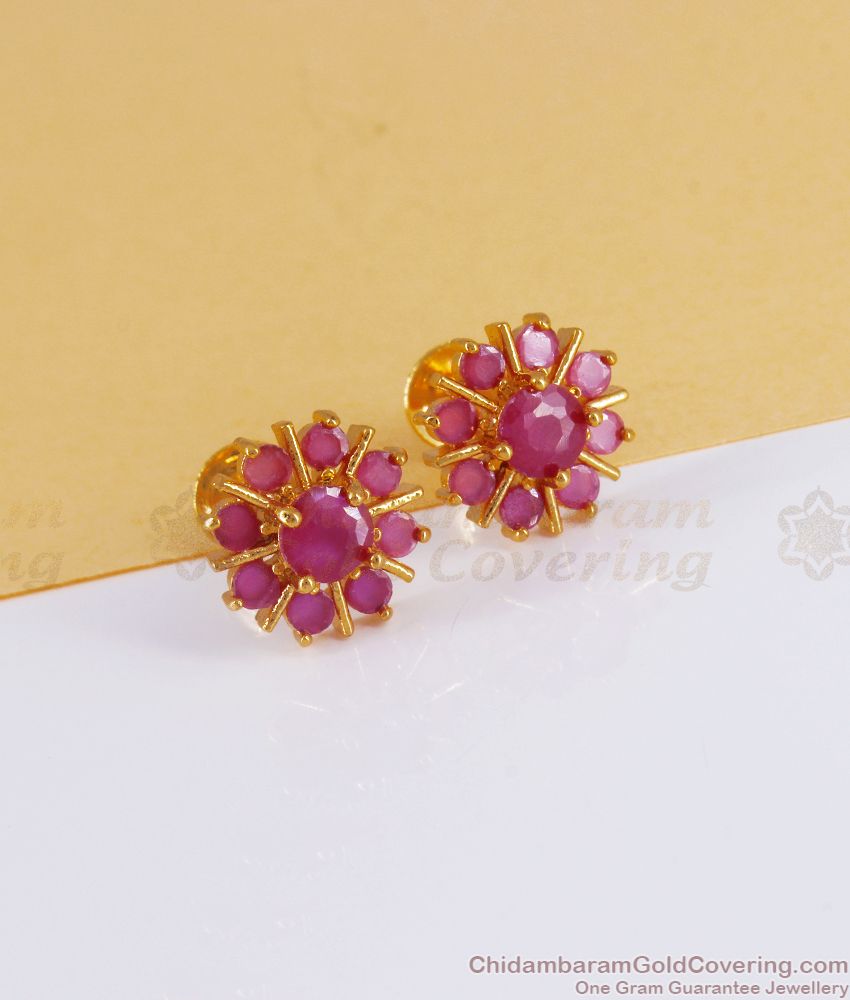 Beautiful Flower Design Real Gold Tone Stud Earring ER3100