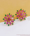 Pure Gold Tone Big Stud Earring Flower Design Party Wear ER3101