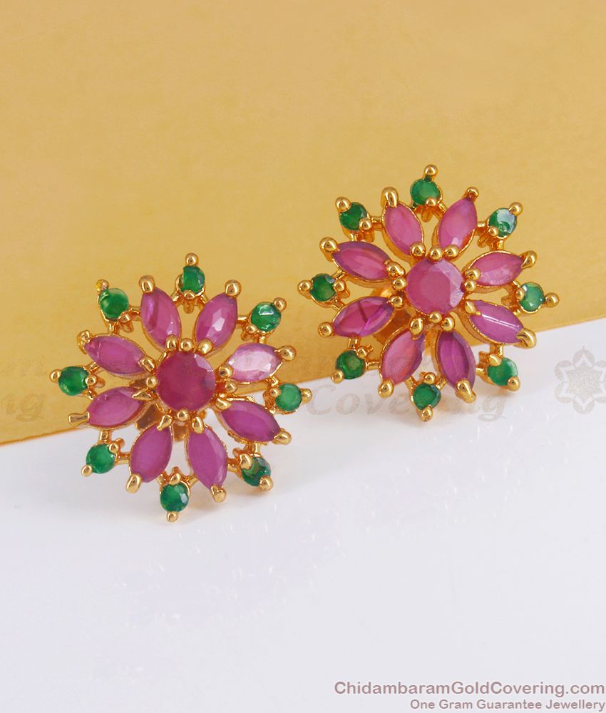 Pure Gold Tone Big Stud Earring Flower Design Party Wear ER3101