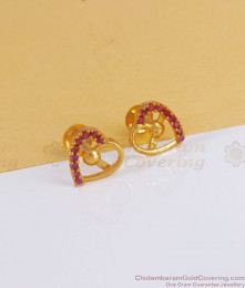 Simple Daily Wear Gold Stud Earring With Ruby Stone ER3104 Simple Daily Wear Gold Stud Earring With Ruby Stone ER3104