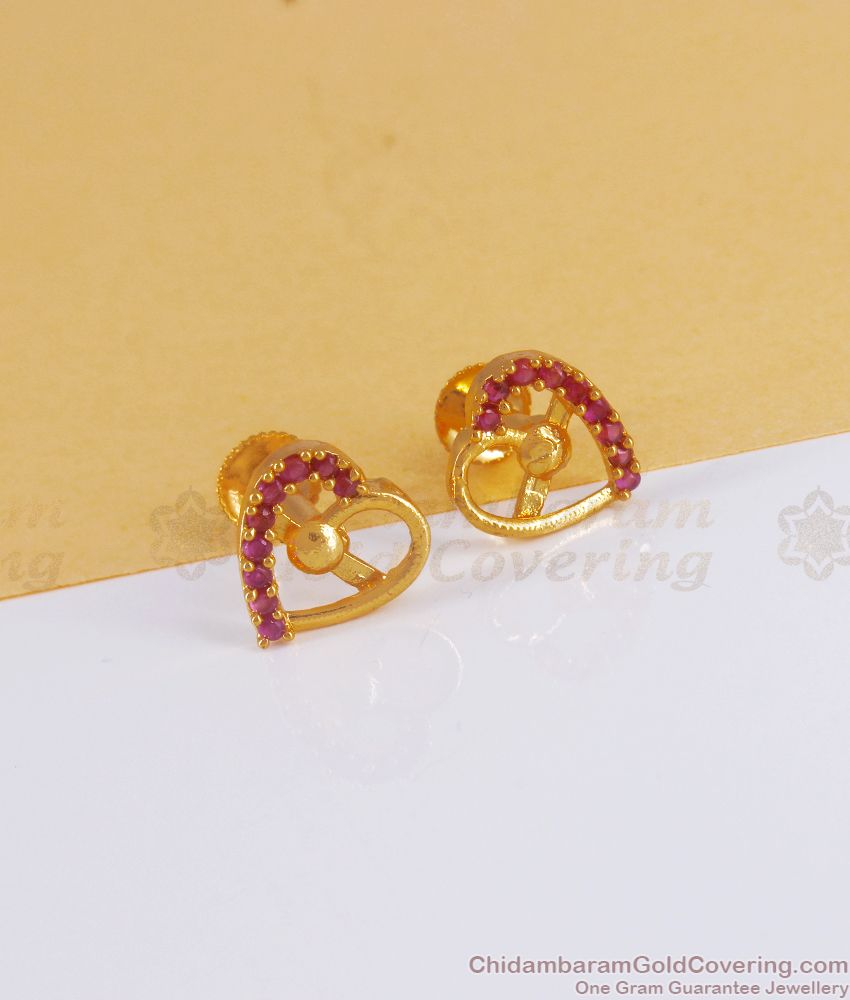 Simple Daily Wear Gold Stud Earring With Ruby Stone ER3104