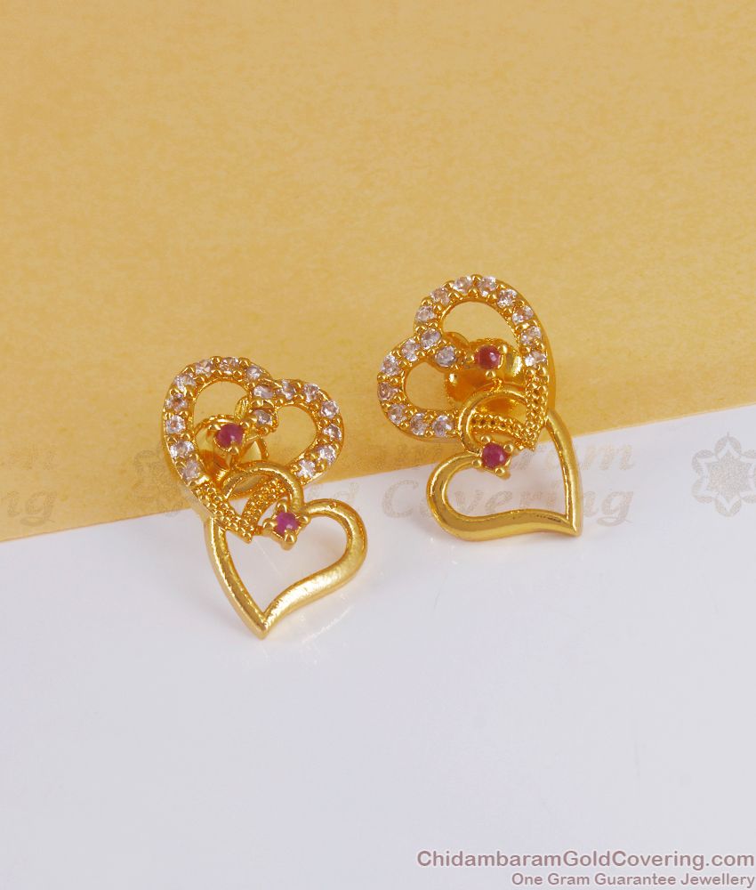Double Heart 1 Gram Gold Earring Stud Collection ER3105