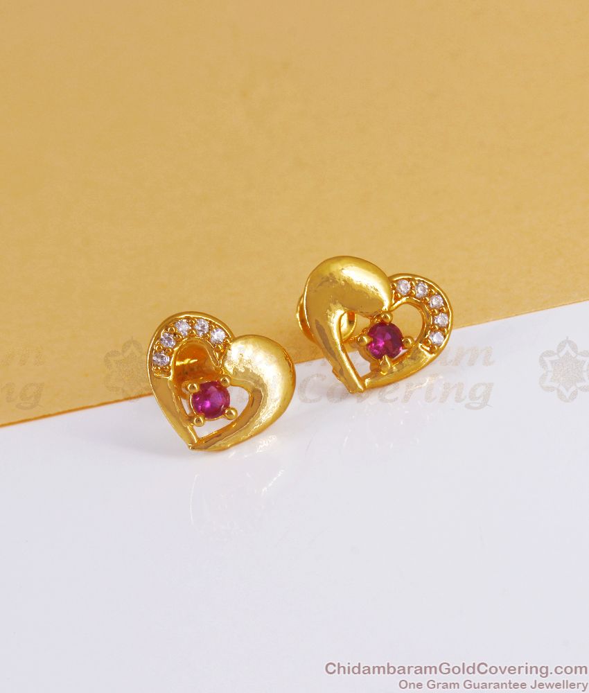 Trendy Heart Design Gold Stud Earring With Ad Stone ER3110