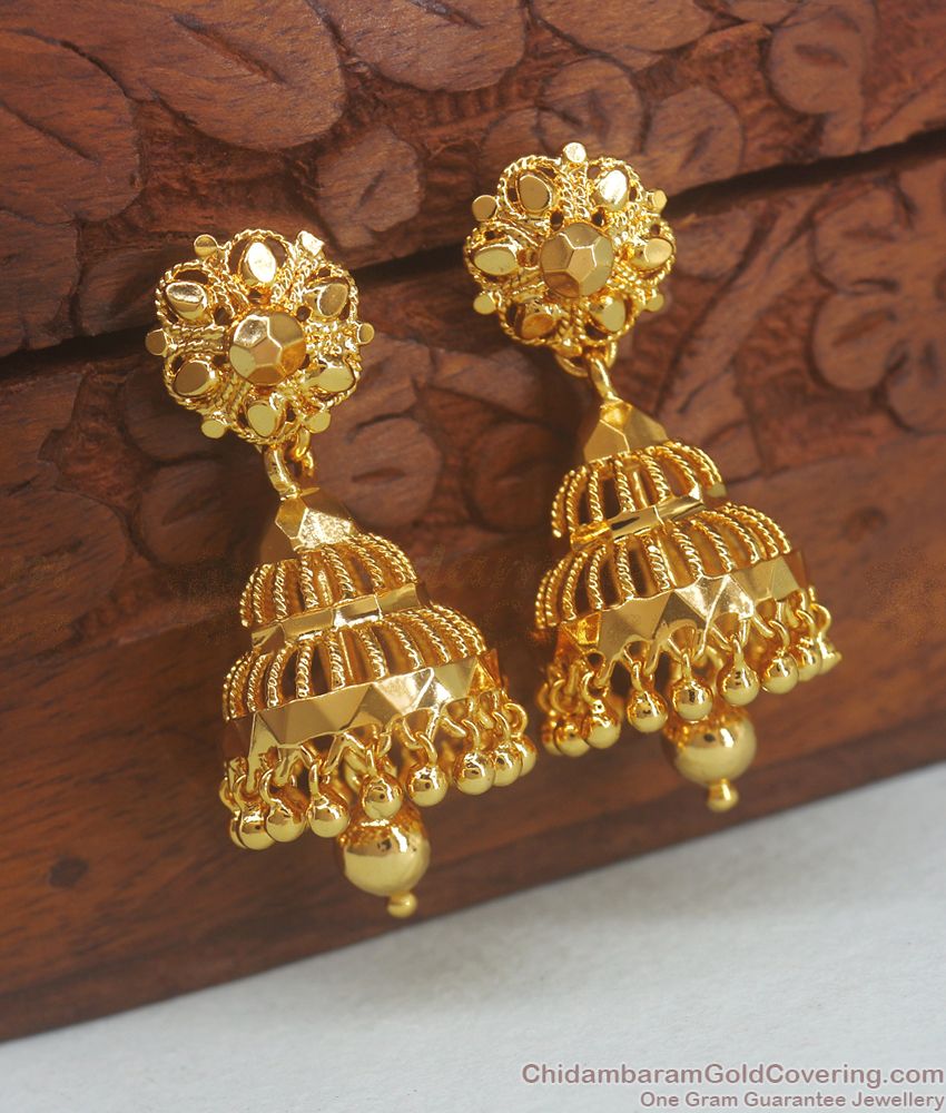Traditional 1 Gram Gold Earrings Plain Jhumki ER3114