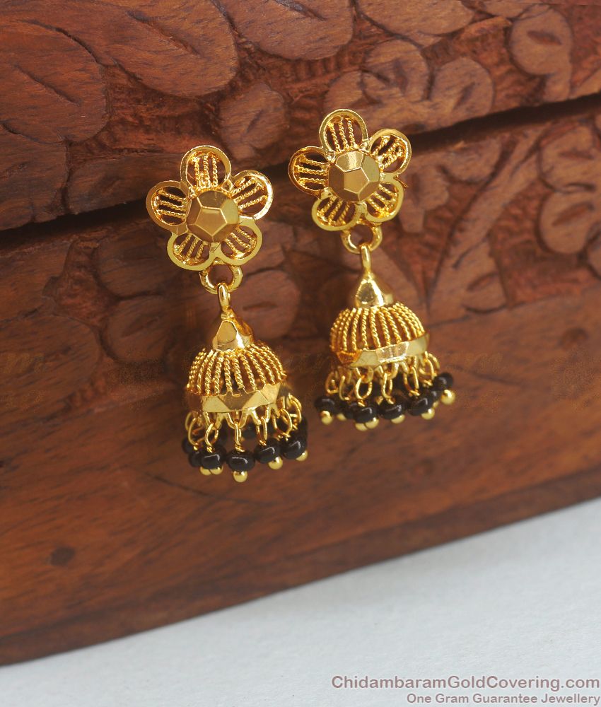 Attractive Gold Tone jhumki Earring Hanging Black Crystals ER3119