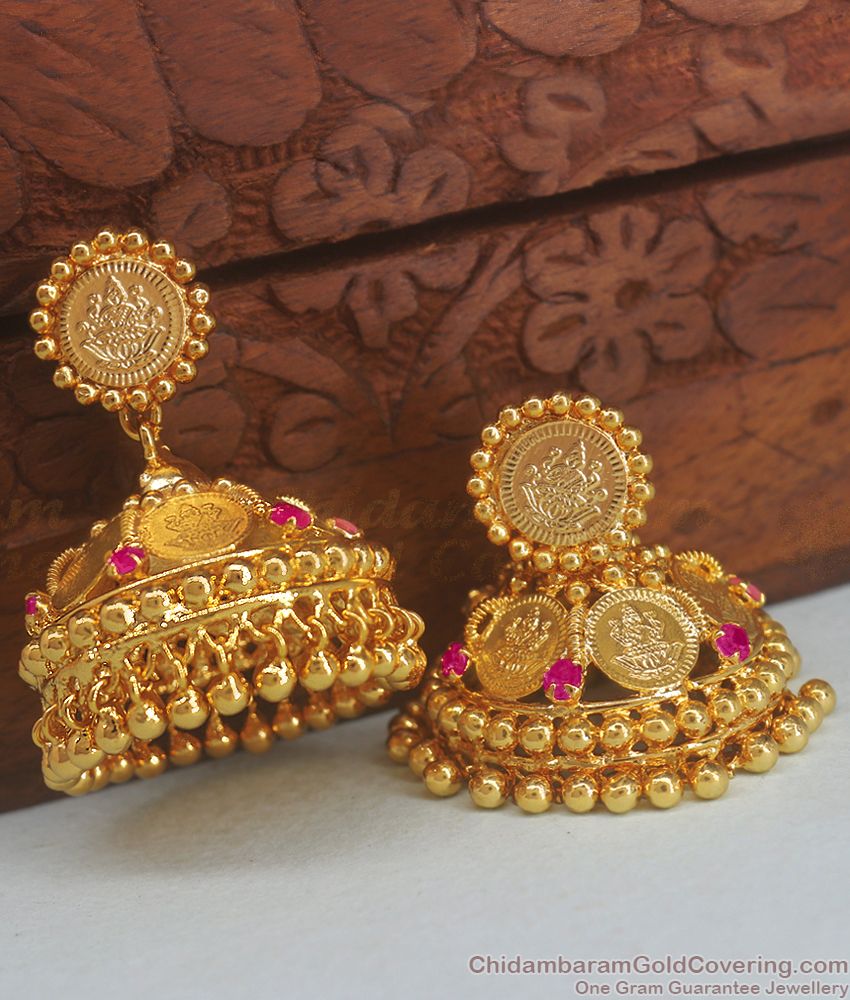  Attractive Lakshmi Coin Jhumkas With AD Stone ER3129