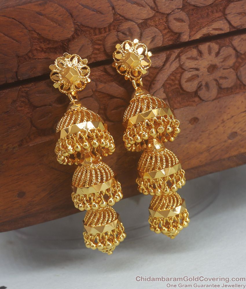 Grand Bridal Wear Gold Tone Adukku Jhumki Shop Online ER3130