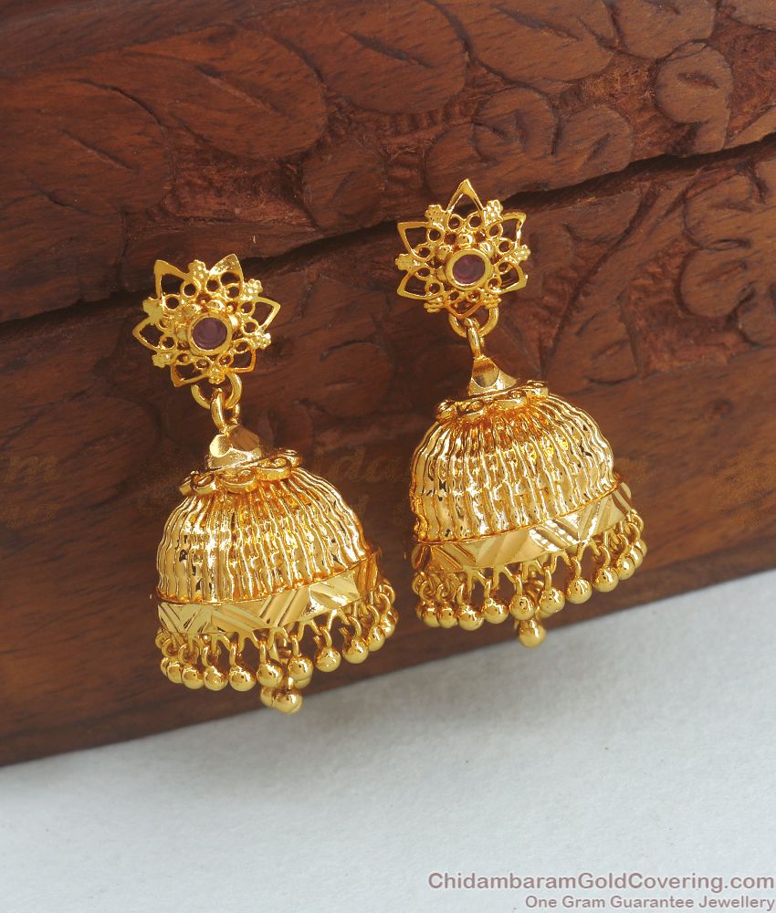 Look Like Real Gold  Jhumkas Earring With Single Ruby Stone ER3139
