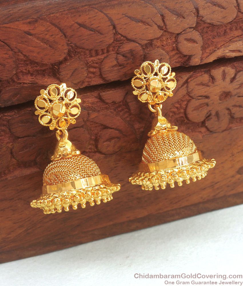 Buy Net Pattern Gold Jhumki Earring Medium Size ER3169