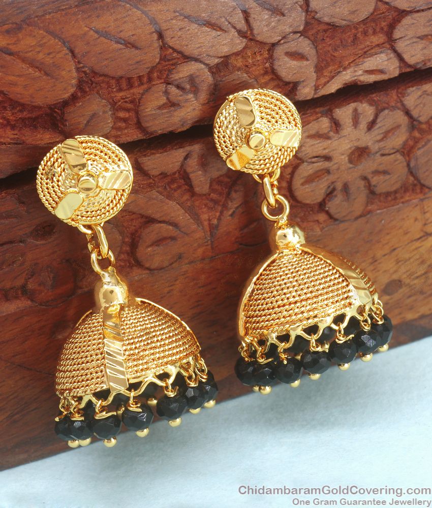 Black Crystal One Gram Gold Jhumki Earring Party Wear ER3178