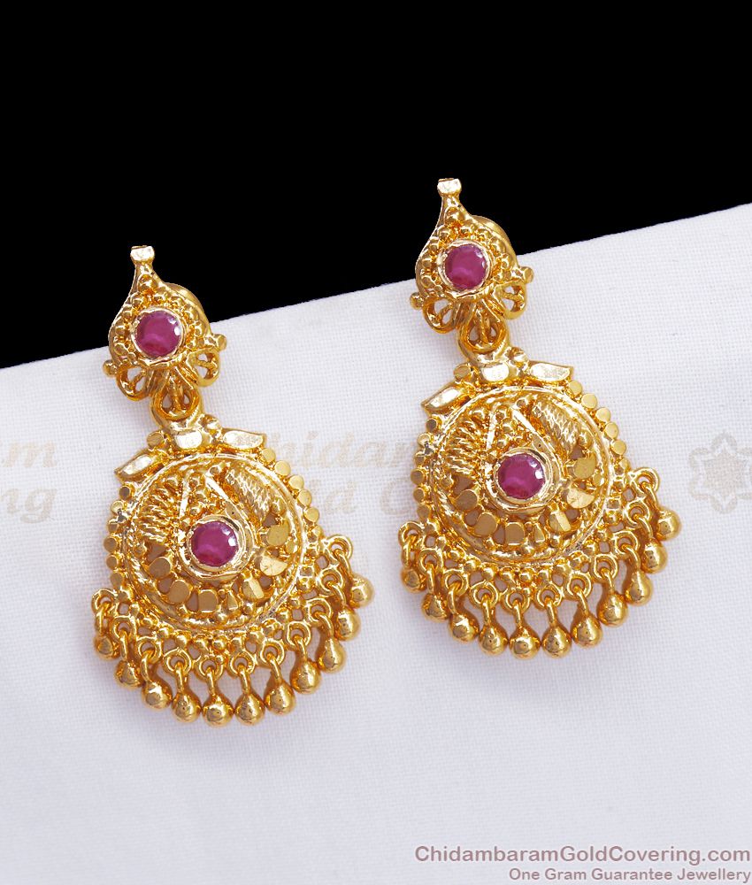 Traditional Gold Plated Ruby Stone Dangler Earring ER3193