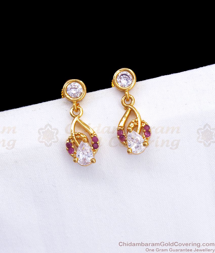 Last Gold Imitation Mini Dangler Earring Cz Stone ER3196