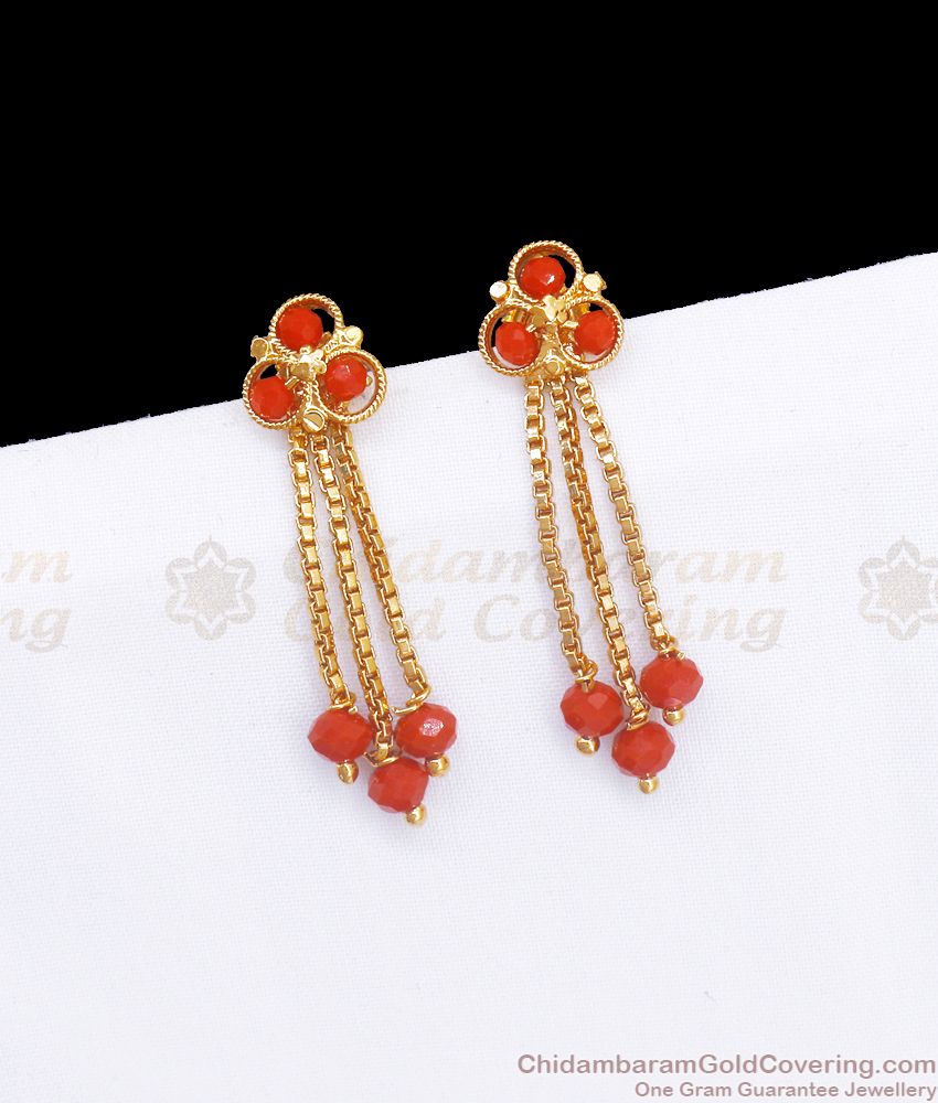 Red Coral Stone Dangler Earring Gold imitation Jewelry ER3209