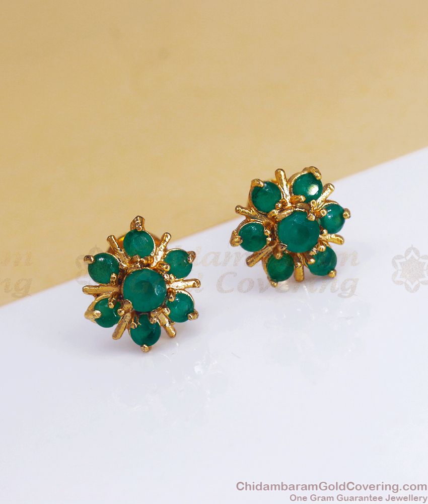 Beautiful Gold Plated Stud Earring Green Stone ER3214