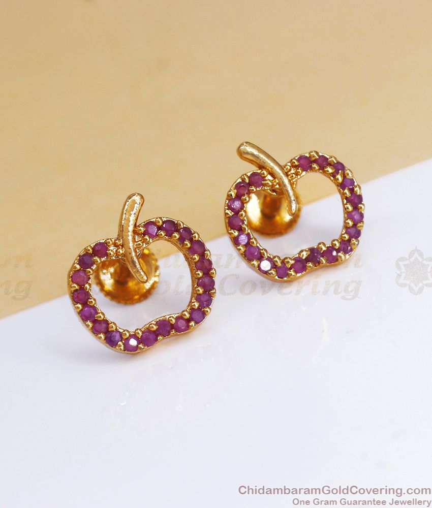 Red Apple Design Gold Stud Earring Shop Online ER3215