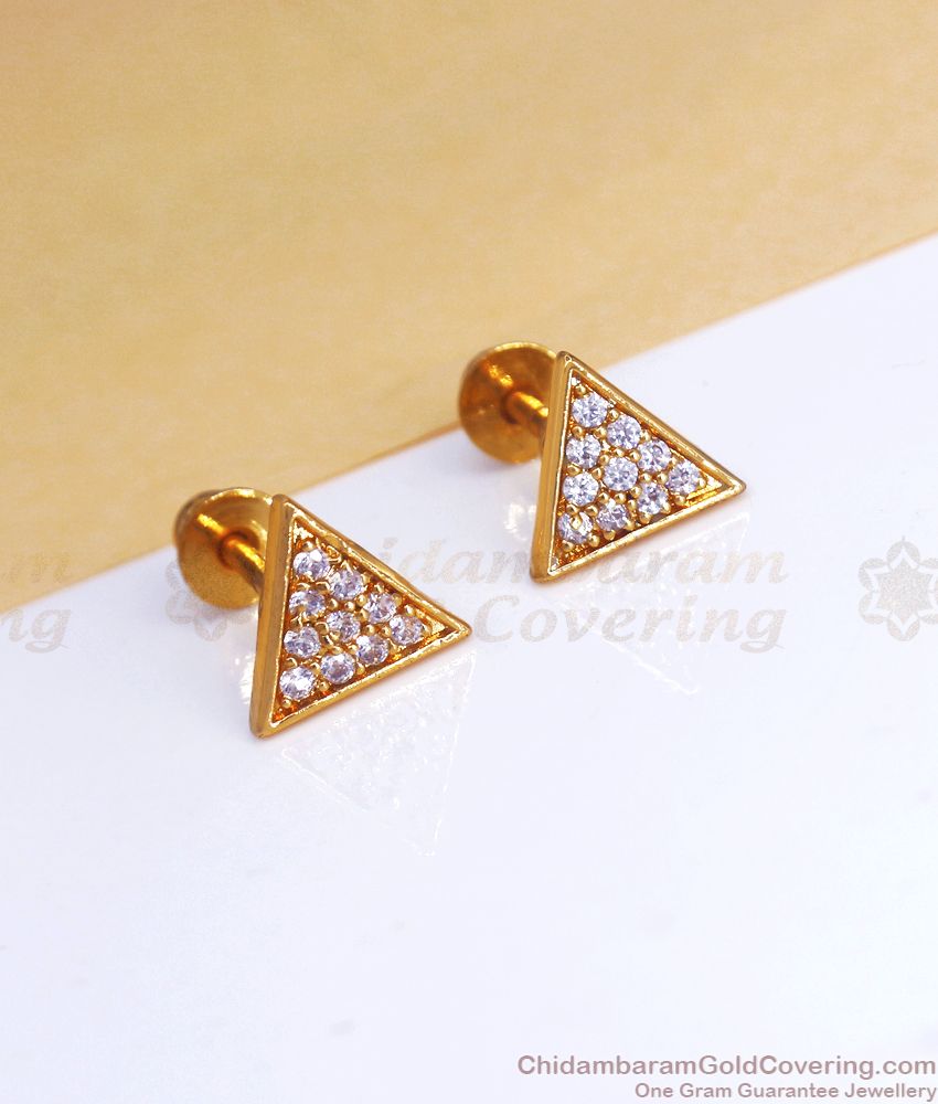 Cz Stone Small Gold Plated Stud Earring Triangle Shape ER3221