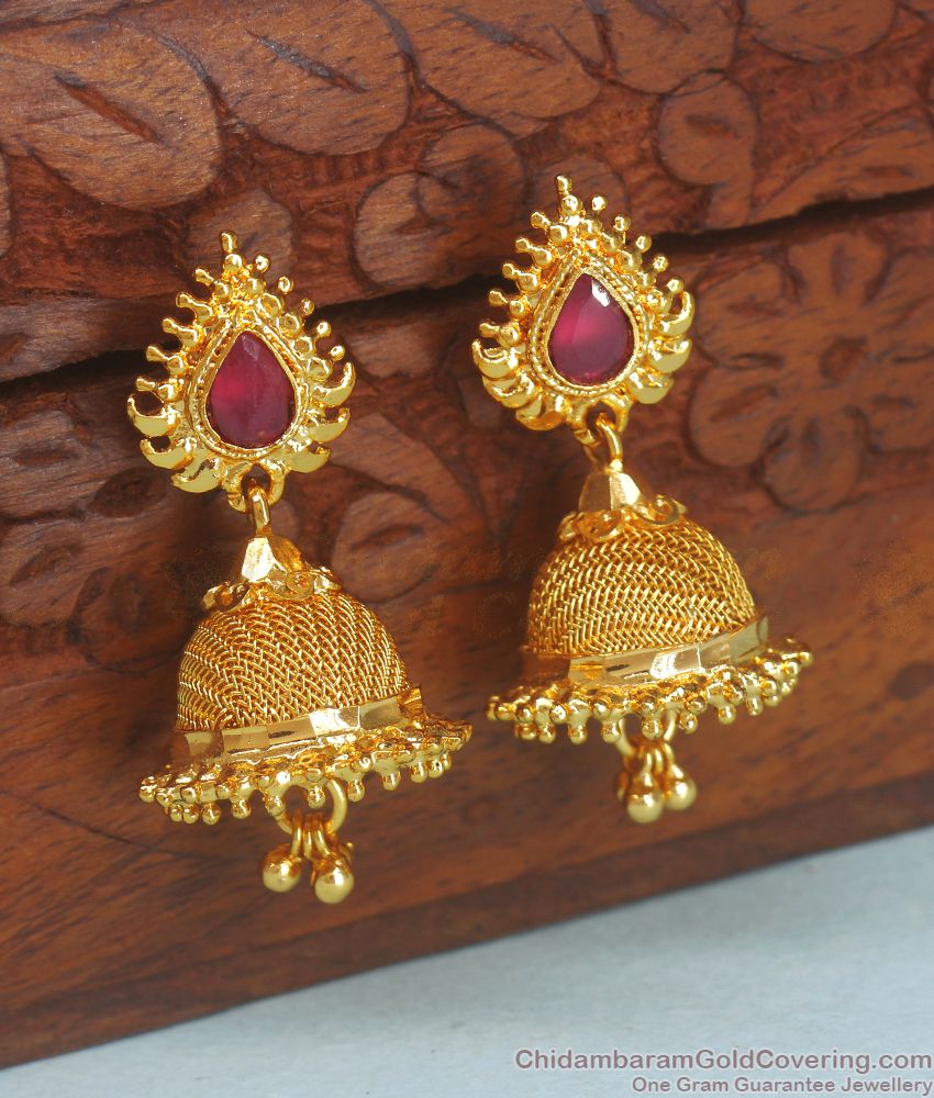 Buy One Gram Gold Jhumki Ruby Stone Earring Shop Online ER3229