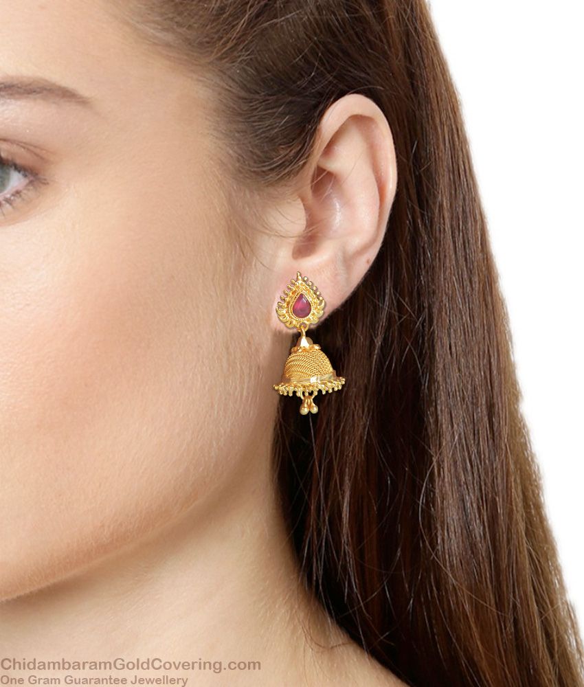 Buy One Gram Gold Jhumki Ruby Stone Earring Shop Online ER3229