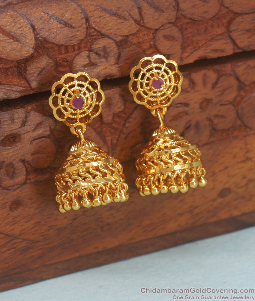 Bridal Gold Plated Jhumki Earring Small Ruby Stone ER3231