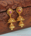 One Gram Gold Plated Adukku Jhumki With Ruby Stone ER3235