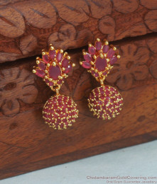 Full Ruby Stone Gold Plated Stud Earring Ball Design ER3241 Full Ruby Stone Gold Plated Stud Earring Ball Design ER3241