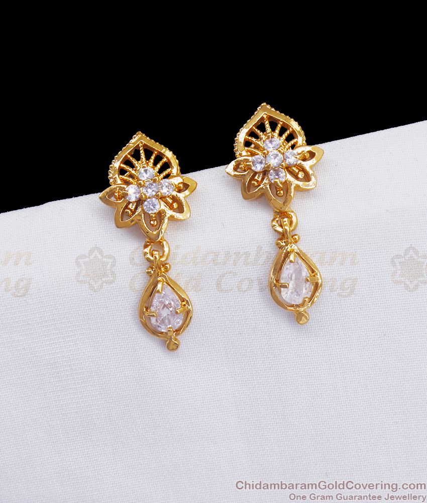 1 Gram Gold Stud Earring White Stone ER3242