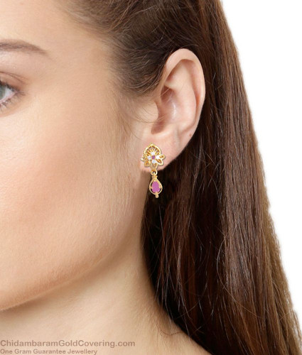 Studs Ladies White Stone Gold Earring