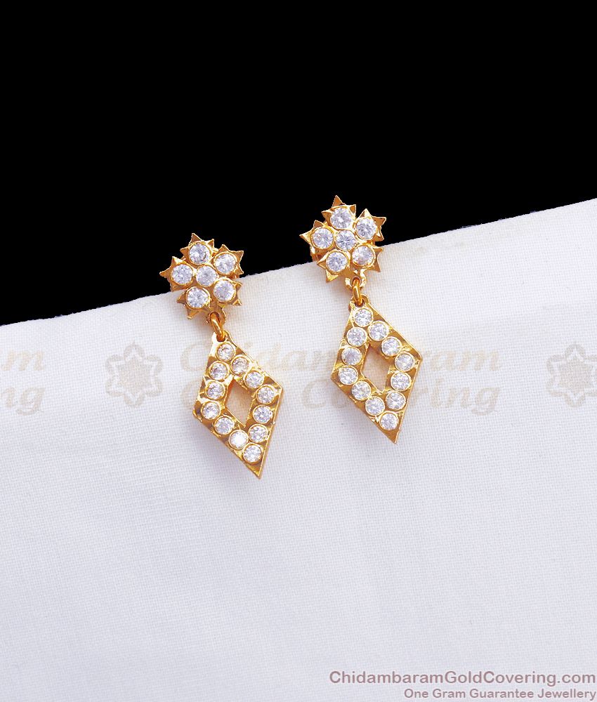 Pure Impon White Stone Stud Earring Gati Jewelry ER3252