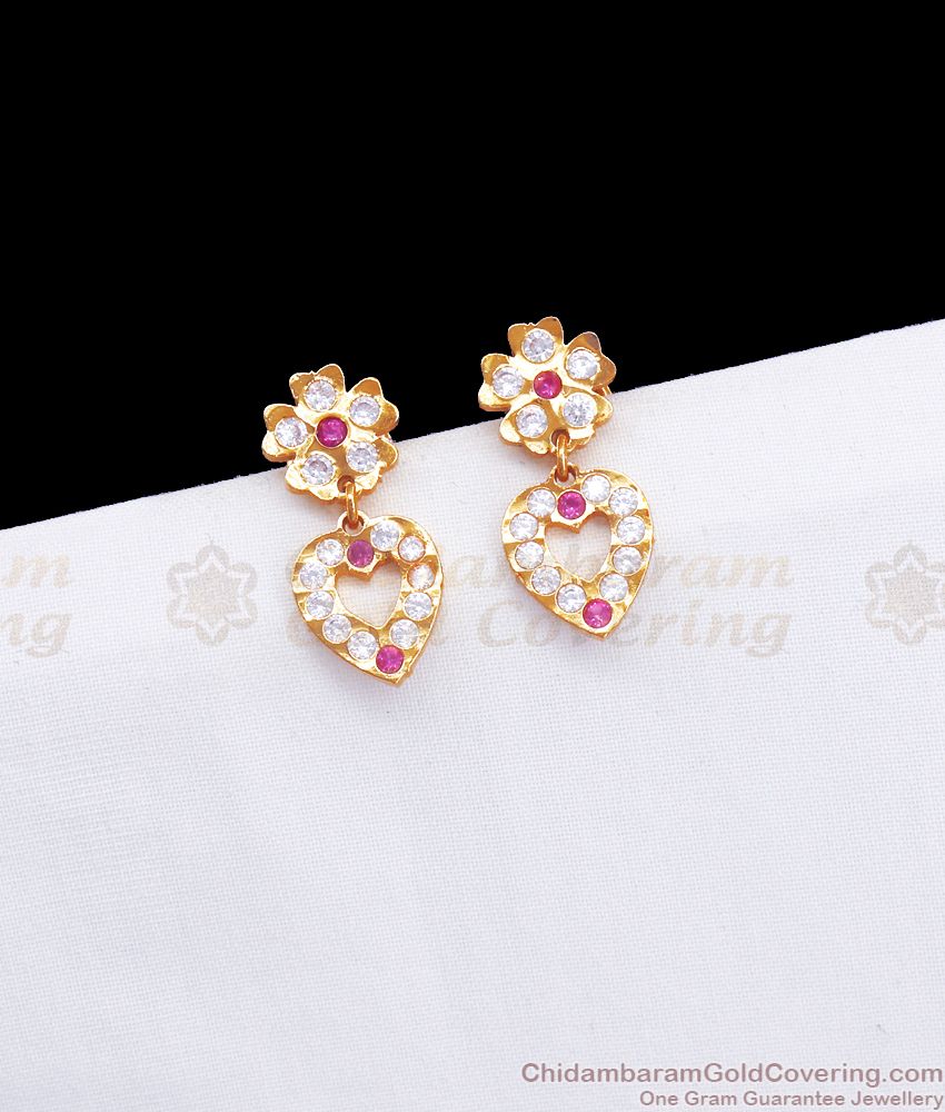 Heart Shaped Impon Stud Earring Ruby White Stone ER3254