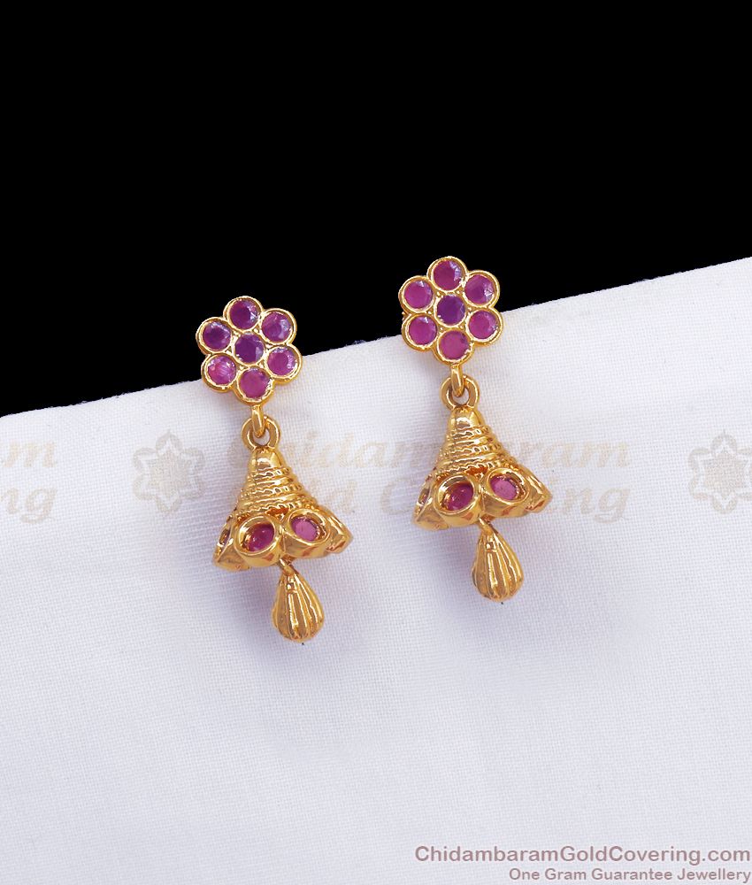 Stunning Full Ruby Sone Gold Jhumki Earring Shop Online ER3258