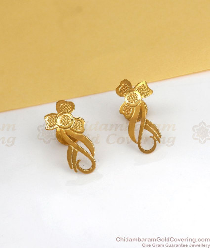 Buy American Diamond Single Stone Flower Design One Gram Gold Stud Kammal