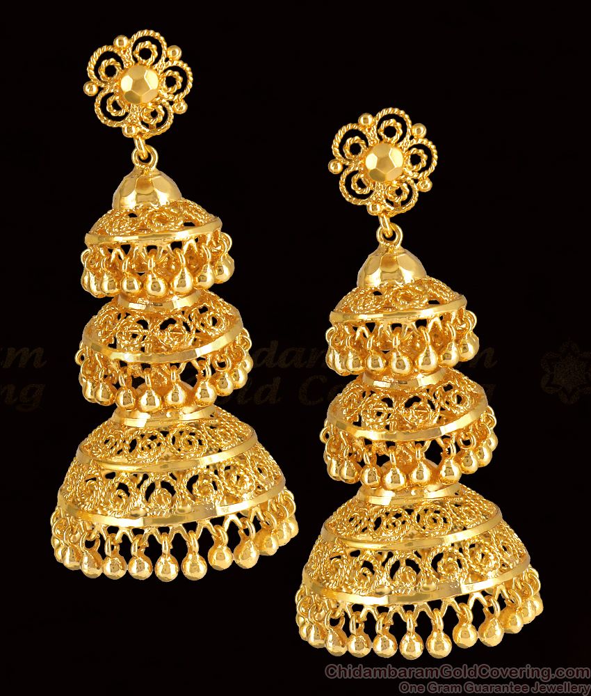 Stunning 3 Layer Big Gold Jhumki Earring Bridal Collection ER3280