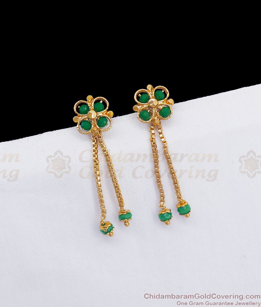 4 Petal Green Coral Stone Gold  Dangler Earring ER3282