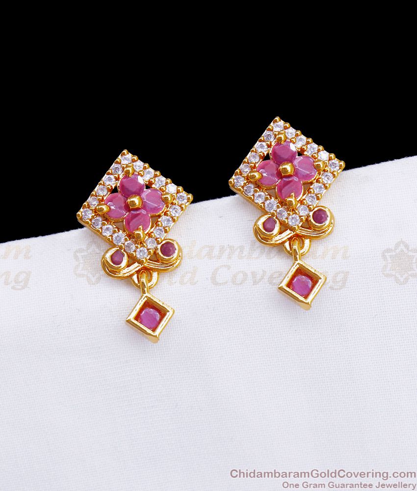 1 Gram Gold Stud Earring Ruby White Stone Shop Online ER3314