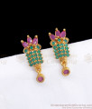 Beautiful Gold Plated Stud Leaf Pattern Ruby Green Stone ER3317