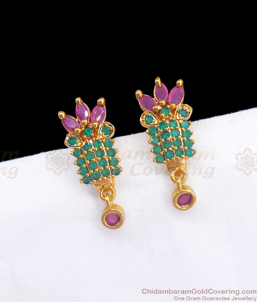 Beautiful Gold Plated Stud Leaf Pattern Ruby Green Stone ER3317 Beautiful Gold Plated Stud Leaf Pattern Ruby Green Stone ER3317