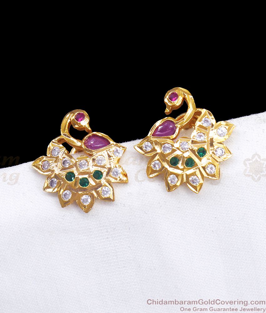 Multi Stone Panchaloha Impon Stud Earring Swan Design ER3321