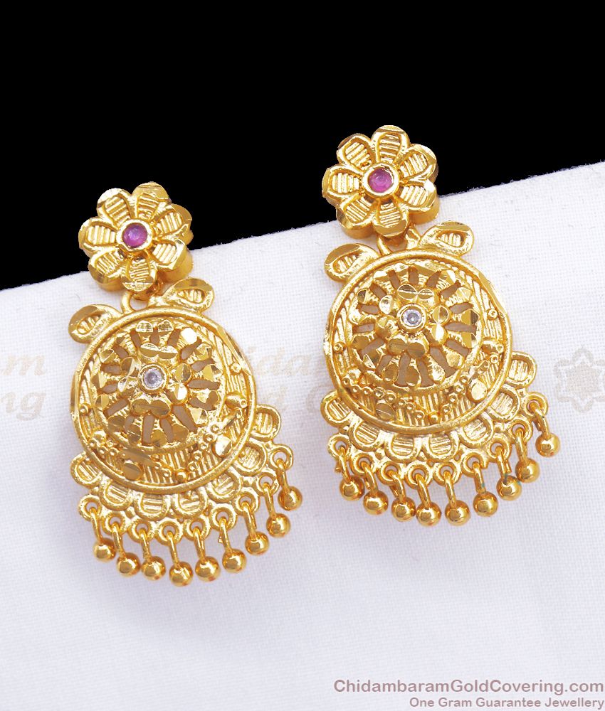 Gold Plated Earrings Ruby White Stone Dangler Collection ER3322
