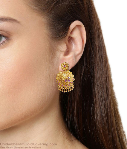 2 Gram Gold Dangler Big Earring Floral Design Shop Online ER3324