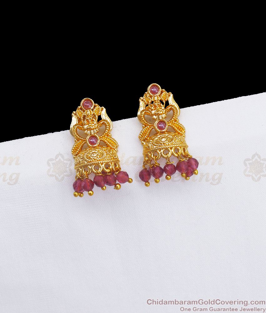 1 Gram Gold Earring Lakshmi Design Full Ruby Stud Collection ER3329