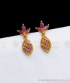 CZ Ruby Stone One Gram Gold Stud Leaf Design ER3333